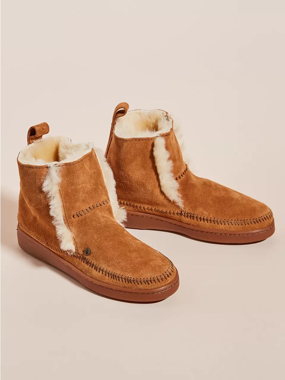 Minnetonka Jade Suede Shearling Faux Fur Ankle Booties Brown Sz 8
